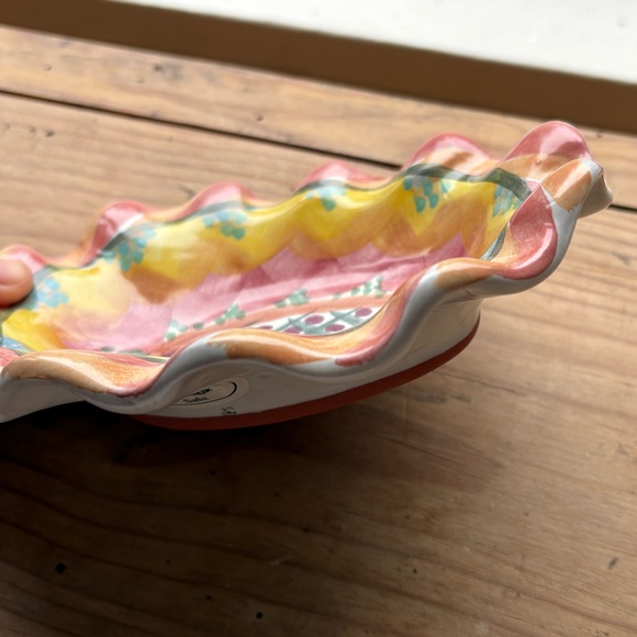 MacKenzie-Childs Pink and Yellow Ruffled Ceramic Trinket Dish - Picture 10 of 14
